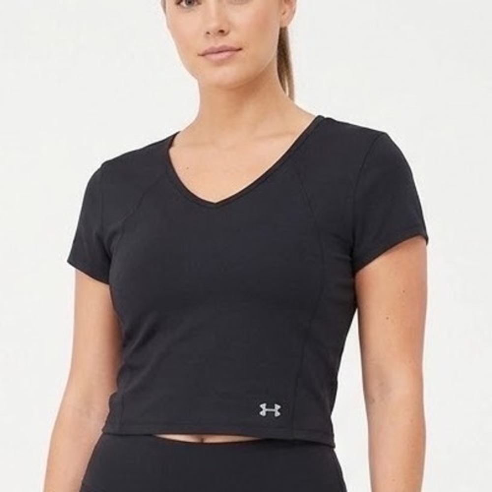 Under Armour Meridian Crop Short Sleeve Top Black V-Neck XL Athletic Workout